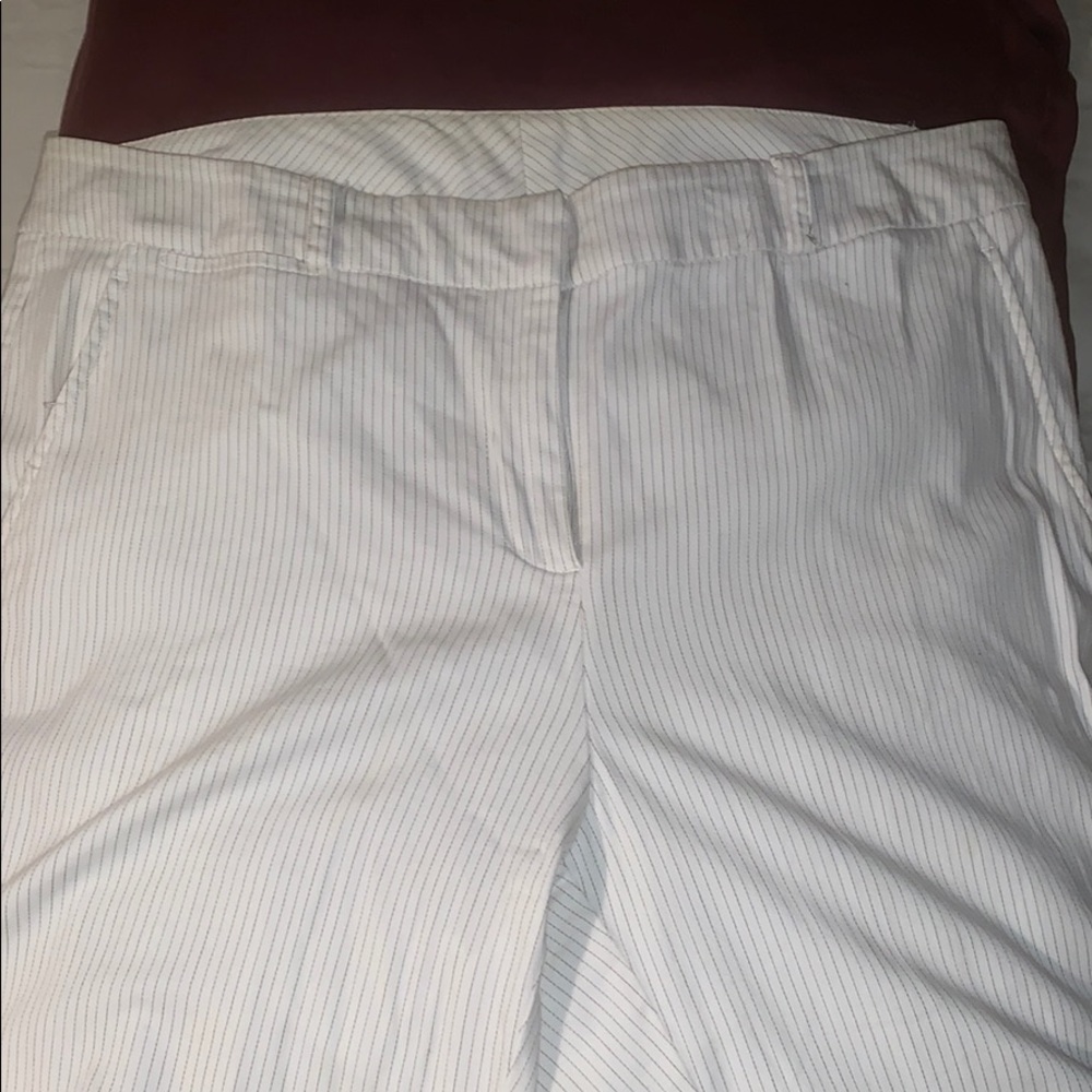 White dress pant with brown pin stripe